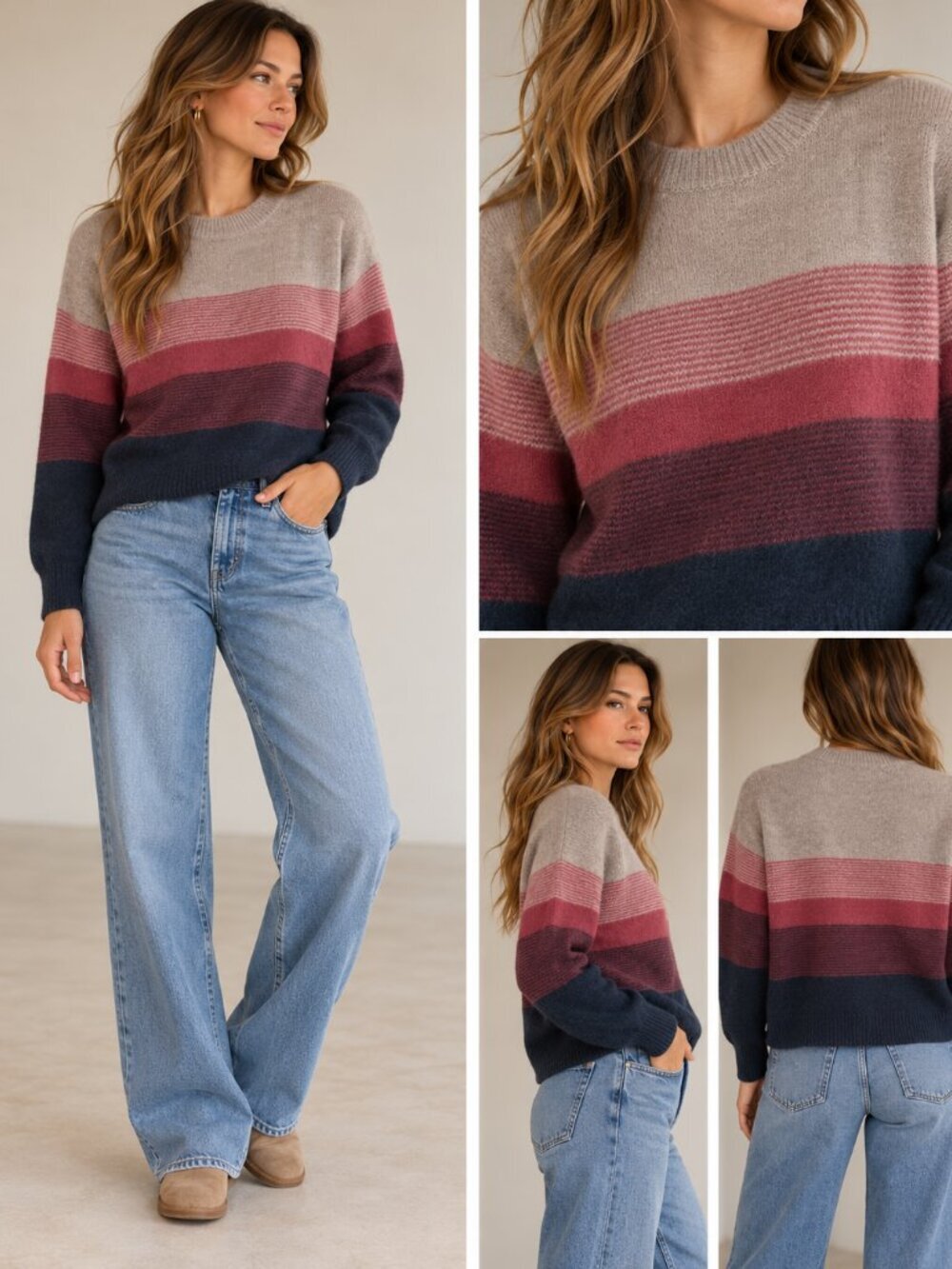 360 Cashmere Merino Wool Cashmere Blend Striped Colorblock Sweater S